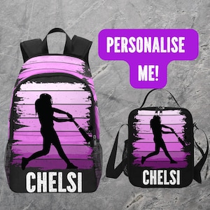 Sac à dos personnalisé pour filles de baseball - Sac à dos de softball avec nom - Cartable pour filles de baseball ou sac à dos de baseball pour filles