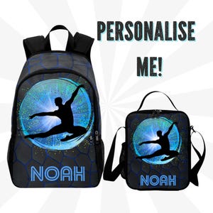 Nom Sac à dos pour garçons de ballet, sac à dos ballerine pour garçons avec sac à lunch assorti, sacs de danseurs de ballet pour enfants, boîte à lunch assortie