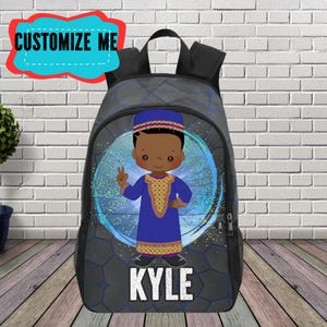 Sac à dos noir pour tout-petits et sac à lunch assorti, ensemble sac à dos et boîte à lunch afro-américains personnalisés pour garçons, sac à dos prénom pour