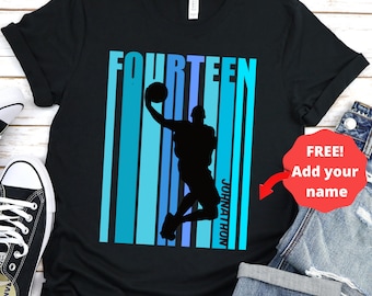 Kids Personalized 14th Birthday Basketball Shirt - Boys 14 Today Basketball Shirt Fully Customized With Name - Cool Retro Graphic Design