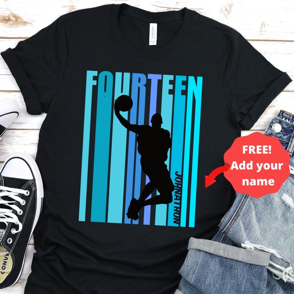 Kids Personalized 14th Birthday Basketball Shirt - Boys 14 Today Basketball Shirt Fully Customized With Name - Cool Retro Graphic Design