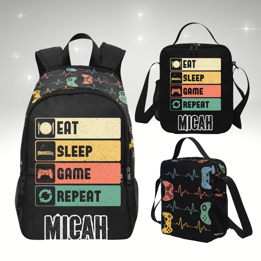 Eat Sleep Game Repeat Gamer Boy Backpack, Customized Gaming Backpack
