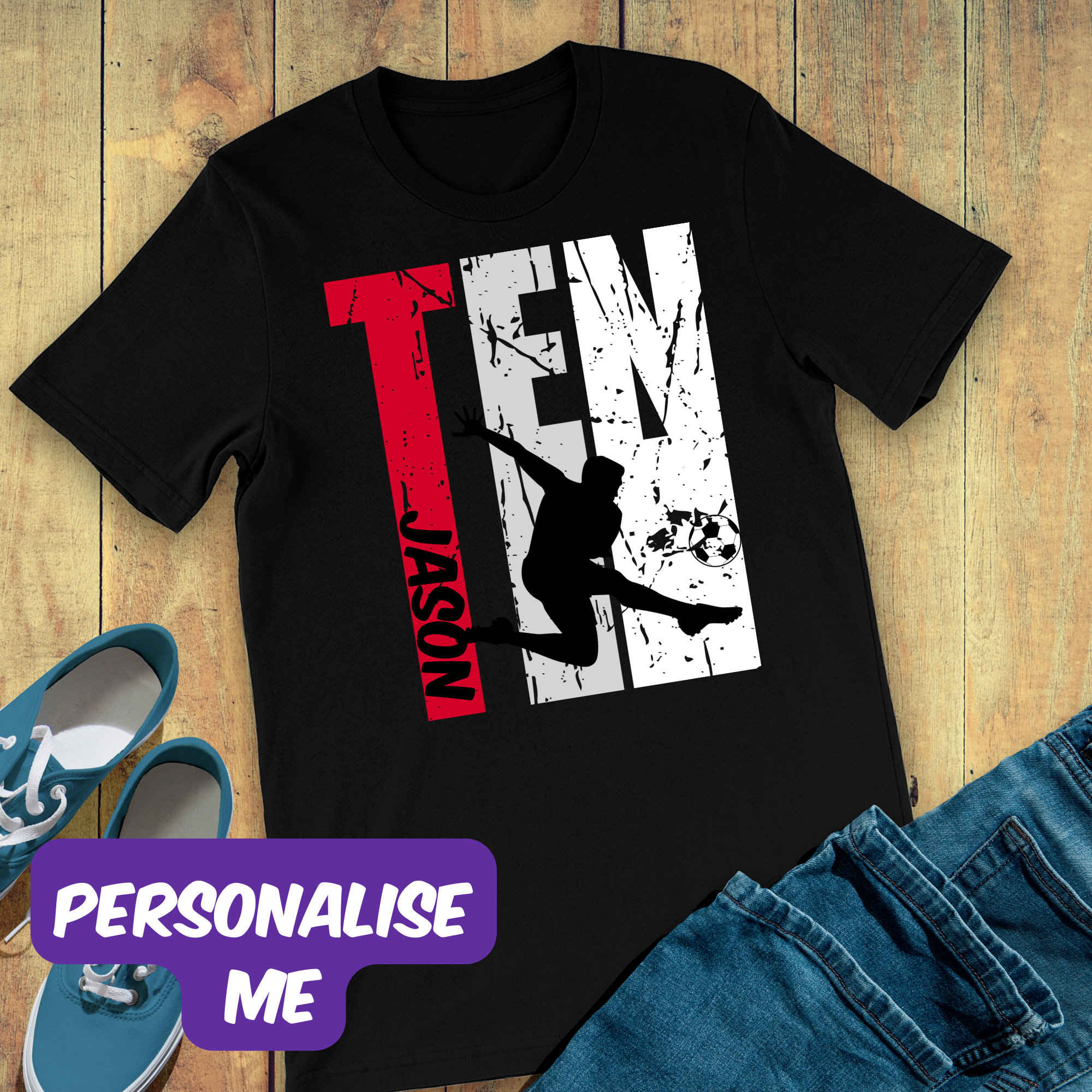 Boys Personalized 10th Soccer Birthday Shirt - Boys 10 Today Soccer Shirt Fully Customized With Name - Tenth Soccer Bday Party Tees