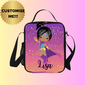 Sac à lunch personnalisé super-héros pour filles latines, sacs à lunch pour filles latines avec nom, sacs à lunch de super-héros personnalisés pour école de filles latina