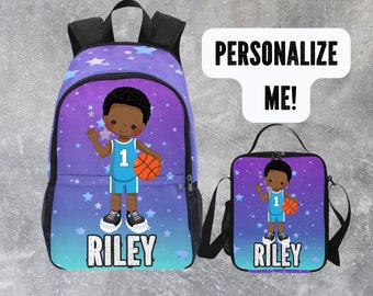 African American Customized Basketball Backpack For Boys, Customized Bag For Boys, Basketball Player Gift, Black Boy Basketball Bag, School