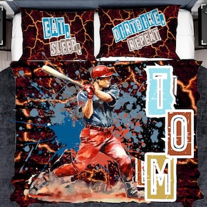 Customized Baseball Duvet Sets, Personalized Baseball Bedding, Custom Bedding for Baseball Players Kids, Boys Baseball Quilts