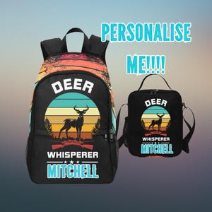 Sac à dos drôle de murmure de cerf pour des enfants avec le nom, sac à dos de nom pour des chasseurs, sacs à dos de chasse pour des enfants qui aiment chasser le cerf