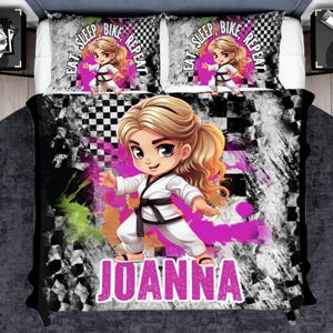 Custom Karate Duvet Cover Set for Girls, Personalized Taekwondo Girls Bedding, Martial Arts Bedding for Kids, Karate Gifts, Customized