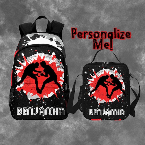 Boys Backpack for Wrestling Kids, Personalized Wrestler Backpack And Lunchbox Set, Name Backpack For Starting School, Wrestle Bags Gifts