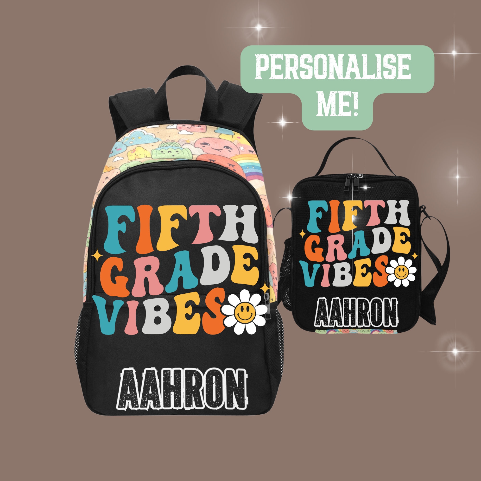 Custom Name Backpack With Matching Lunchbag for 5th Grade Girls