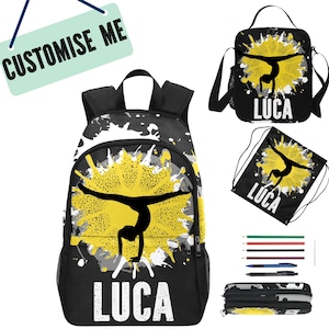 Sac à dos de gymnastique arc-en-ciel pour filles et sac à lunch assorti Sac à dos personnalisé pour filles avec le nom - Cartable pour gymnastes féminines