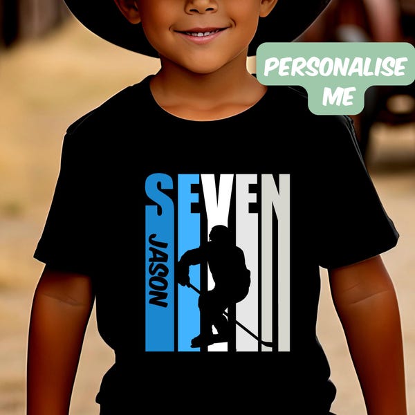 Custom 7th Birthday Ice Hockey Birthday Shirt , 7th Birthday Ice Hockey Birthday TShirt , Seventh Ice Hockey Tees for Children Bday 7 Today