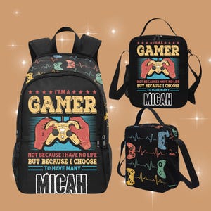 Sac à dos personnalisé I'm a Gamer pour gamer garçons, Sac à dos pour gamer avec nom, Sac à dos de jeu pour cartable de sport, Gamer vidéo