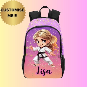Sac à dos de karaté pour filles, Sac à dos personnalisé pour les filles qui aiment le karaté, Sac à dos personnalisé pour les tout-petits, Sac de maternelle pour écoliers