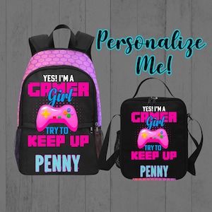Sac à dos personnalisé Yes I'm A Gamer Girl, sac à dos pour jeux vidéo avec nom assorti pour l'école, cadeau pour gamer girls