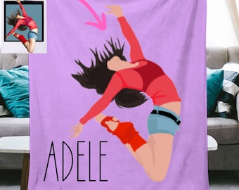 Customized Modern Dance Blanket Throw Minimalistic Style Aesthetic, Personalized Blanket for  Dancers, Gift for  Dance Girls and Boys Teens