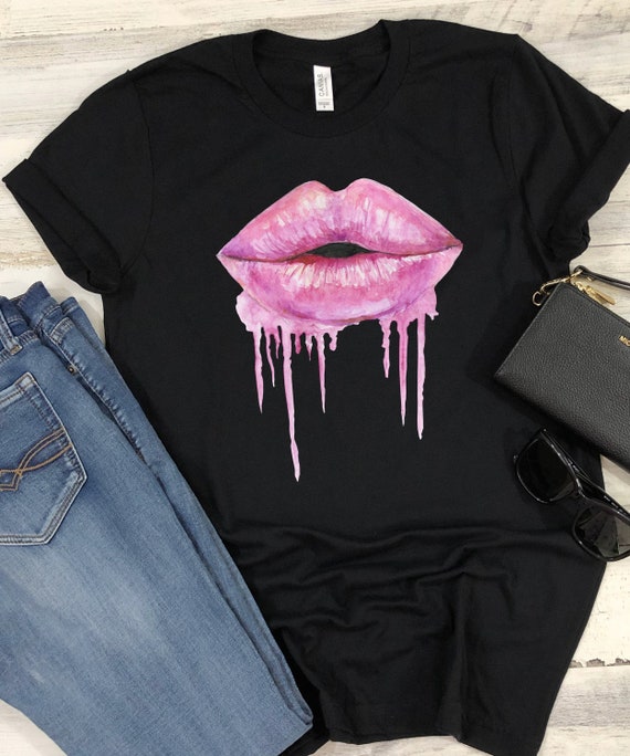 Womens Rose Gold Dripping Lip Art T-Shirt - Lipstick Kiss T-Shirt Womens Rose Gold Dripping Lip Art T-Shirt - Lipstick Kiss T-Shirt