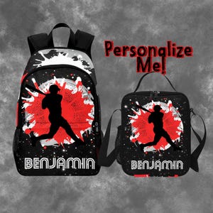 Sac à dos garçon pour enfants, sac à dos de baseball personnalisé et boîte à lunch, sac à dos nom pour commencer l'école, sacs de baseball cadeaux