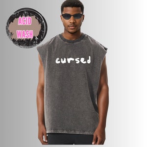 Herren Cursed Tank Tops im übergroßen Stil, Acid Wash Tank Tops für Männer, Cursed Shirts, Dark Humor Shirts, ärmellose Tanks für Männer mit Wort