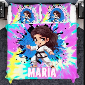 Karate Duvet Cover Set for Girls, Custom Taekwondo Girls Bedding, Martial Arts Bedding for Kids, Karate Gifts, Customized Bedroom Decor
