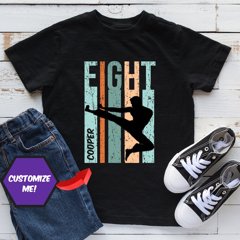 8th Birthday Shirt For Karate Boys Fully Personalized - Customised TShirt for Karate Martial Arts - Birthday TShirt for Karate Boys Kids Bild 1