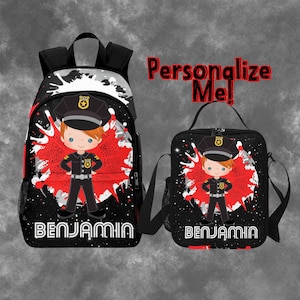 Sac à dos pour tout-petits pour flics, sac à dos de policier personnalisé et boîte à lunch, sac à dos prénom pour la rentrée des classes, cadeaux de sacs de flic