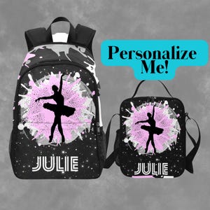 Sac à dos de ballet personnalisé et sac à lunch assorti, cartable personnalisé pour adolescente ballerine avec nom, sac de danse de ballet