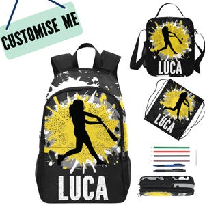 Nom Sac à dos pour filles de baseball, sac de baseball pour école avec sac à lunch assorti, cartable pour enfants qui aiment jouer au baseball et au softball