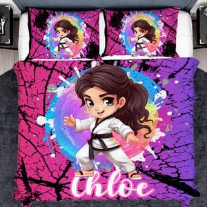 Customized Taekwondo Duvet And Pillowcase Set, Girls Martial Arts Bedding with Name, Karate bedroom Ideas, Ninja Duvet Cover Set for Girls,