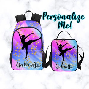 Sac à dos enfant personnalisé pour danseuses de ballet, sac à dos ballerine avec sac à lunch assorti portant le nom, cartable personnalisé pour danseuses adolescentes