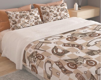 Motocross Bedding for Boys, Boys Dirt Bike Duvet And PIllowcase Set,