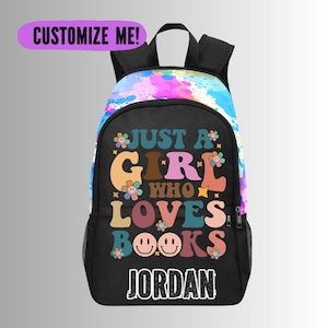Just A Girl Who Loves Books Sac à dos pour fille, Sac à dos personnalisé pour fille lisant, J'aime lire des livres, Cadeaux pour enfants