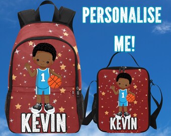 Personalized Basketball Backpack For Boys, Basketball Gift for Kids, Rucksack for Sports Practice, Basketball Bag With Matching Lunchbag