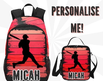Boys Baseball Backpack Personalized With Name, Customized School Bag for Baseball Players, Kids Backpack Retro Style, Gift for Baseball