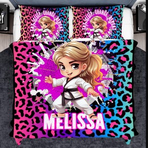 Ninja Duvet Cover Set for Girls, Customized Taekwondo Duvet And Pillowcase Set, Girls Martial Arts Bedding with Name, Karate bedroom Ideas