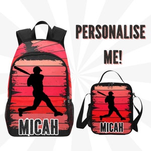 Sac à dos de baseball pour garçons personnalisé avec nom, cartable personnalisé pour joueurs de baseball, sac à dos pour enfants de style rétro, cadeau pour baseball