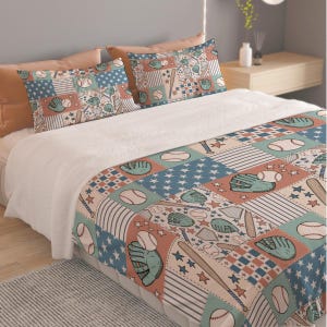 Retro Baseball Duvet And Pillowcase Set For Kids, Baseball Bedding,