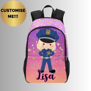 Sac à dos de police personnalisable pour fille - Sac à dos pour enfant avec agent de police - Adorable cartable pour enfants - Cartable pour enfants - Cartable