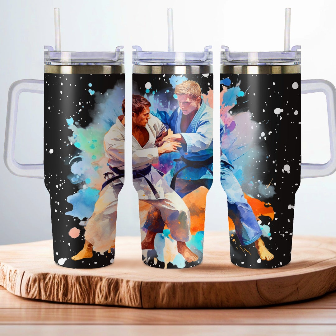 XL Martial Arts Tumbler With Straw and Handle, Insulated Judo Tumbler