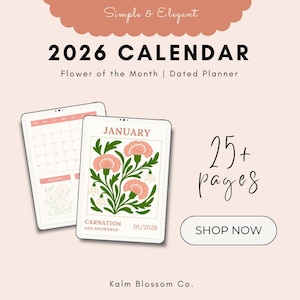 2026 Calendar Floral Digital, Planner Templates, Digital Planner, Yearly Schedule, Editable Design