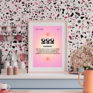 222 Plakat Manifestu Numeru Anioła, Niestandardowy Wydruk Aury, Wydrukowana Sztuka Ścienna, Cyfrowy Wydruk Anielski, Numery Aniołów 111 222 333