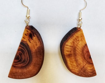 Large blackthorn half slice pendant natural wooden earrings