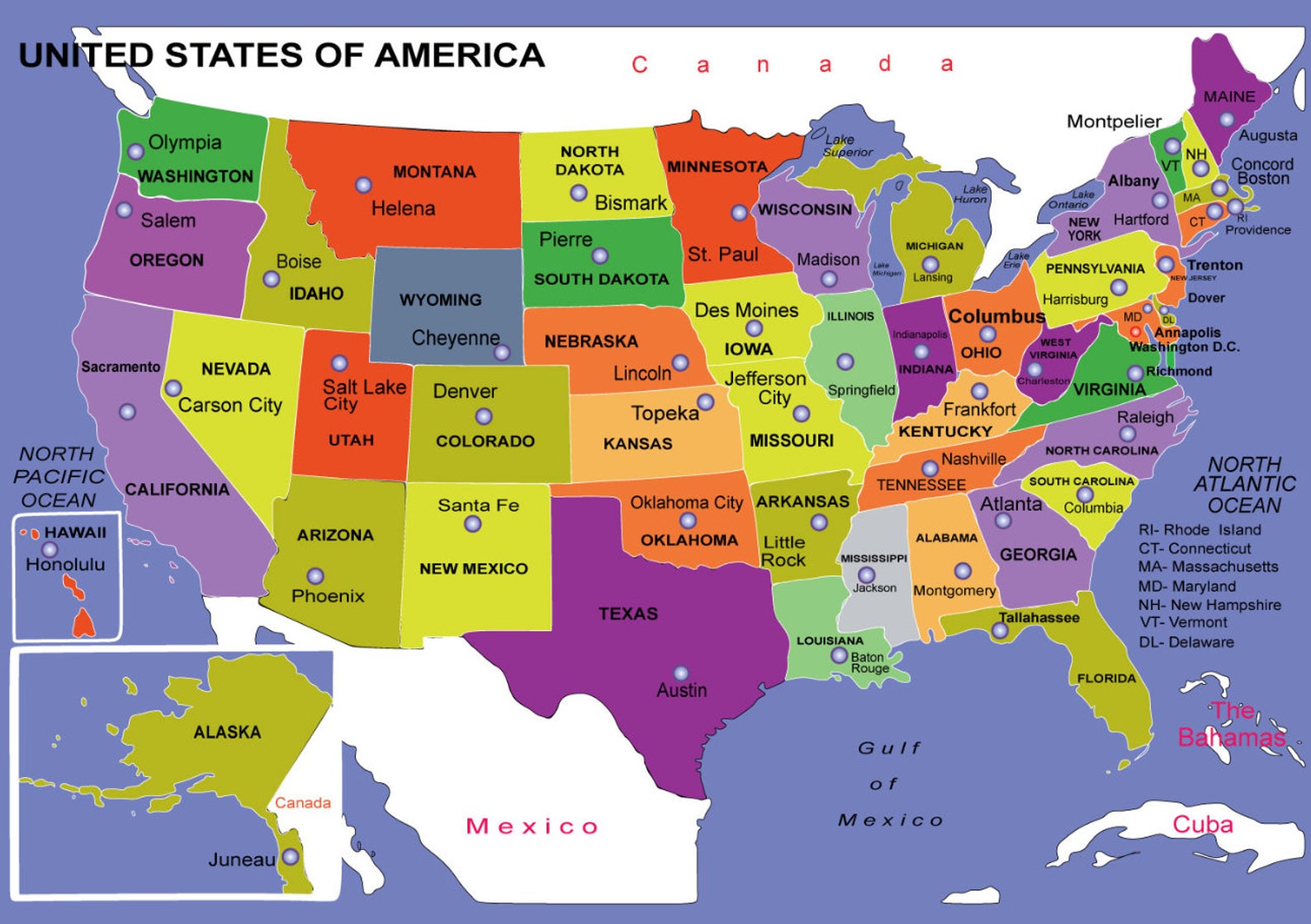 Сколько штатов или 51. Карта Штатов США со столицами. Карта США со Штатами и столицами Штатов. Карта штаты Америки на карте. Политическая карта Штатов США.