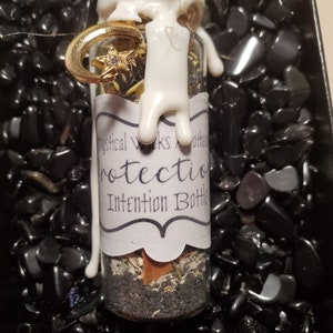 Evil Eye Protection Bottle™  Mystical Wicks Apothecary Spell Intention Bottles™ with Spell Chime Candle & Bay Leaf