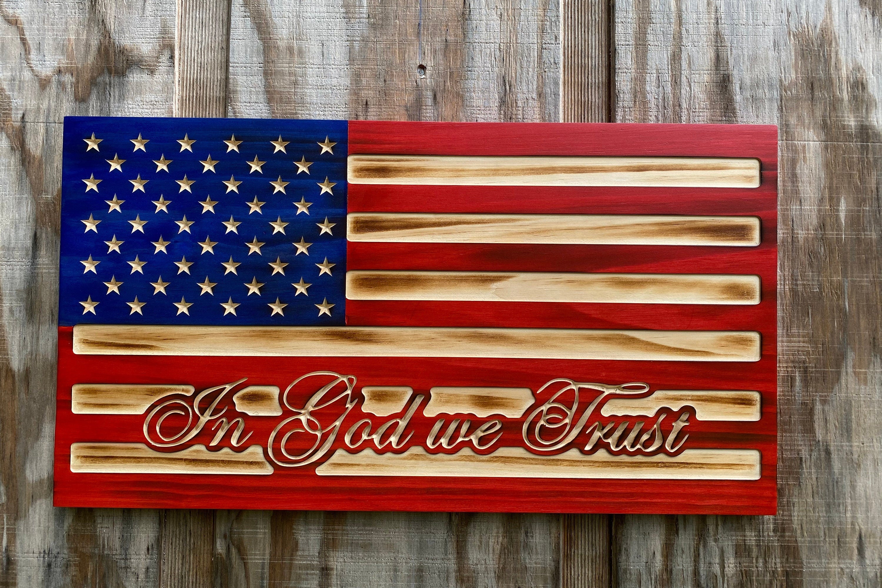 American Flag With in God We Trust Carved in the Stripes in | Etsy