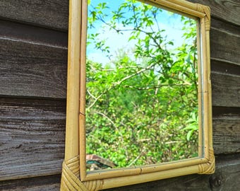 Retro Bamboo Cane Rectangle Wall Mirror 26x31 cm