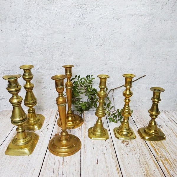 Assorted Vintage Brass Candlesticks, Candle Holders, Various Shapes and Sizes, 18-24 cm