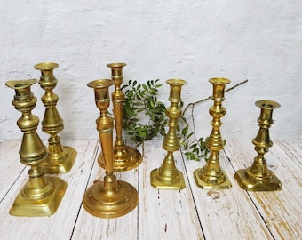 Assorted Vintage Brass Candlesticks, Candle Holders, Various Shapes and Sizes, 18-24 cm