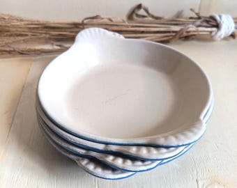 Conjunto de 4 travessas vintage Le Creuset em ferro fundido esmaltado, tamanho 3, azul e creme, 16 cm