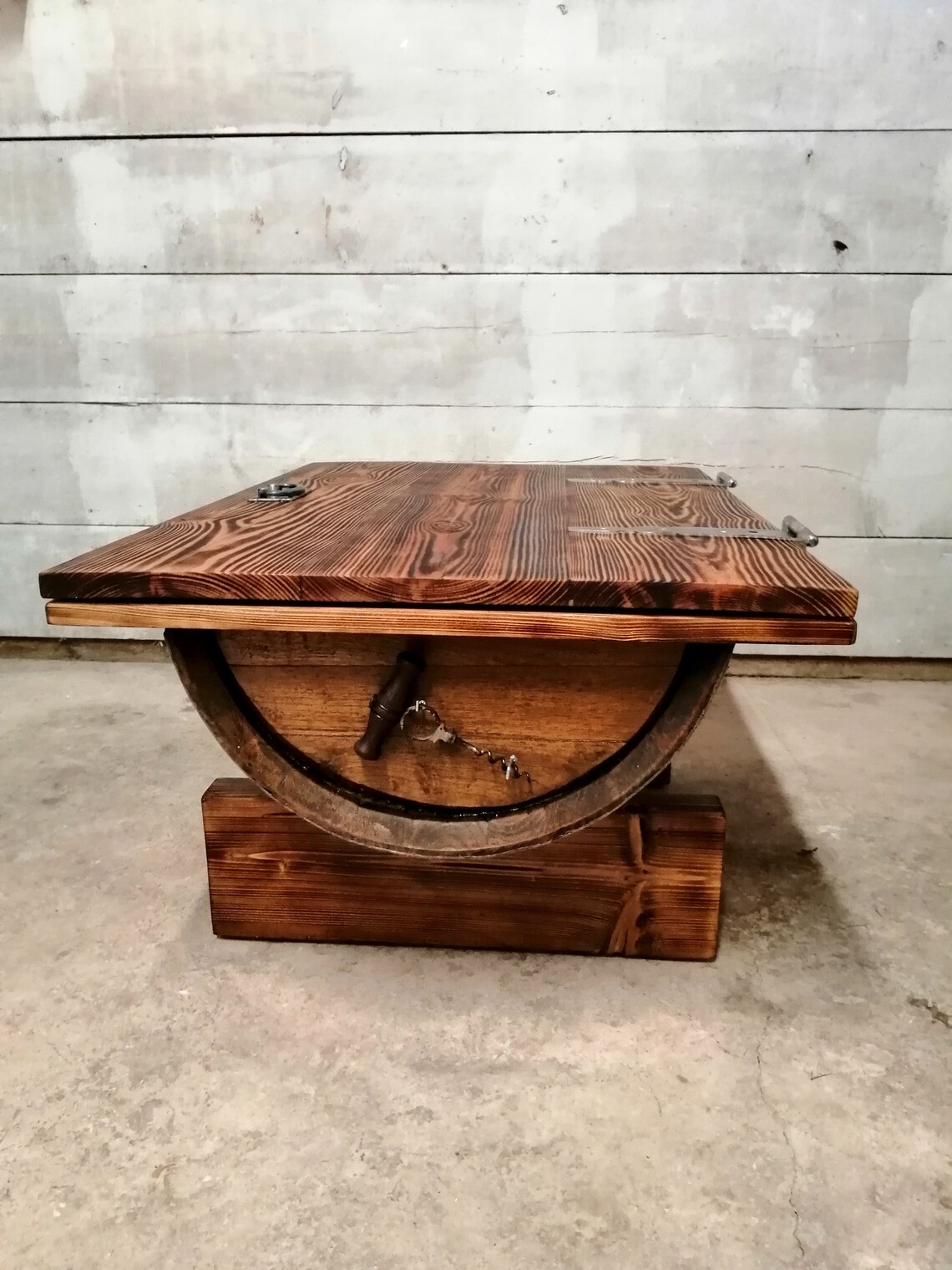 Oak Wine Barrel Coffee Table With Storage and Lift Top/rustic Etsy UK